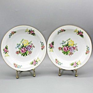 Pair Soup Bowls Occupied Japan Round Floral Flower 7.5 inch Kingswood China VTG